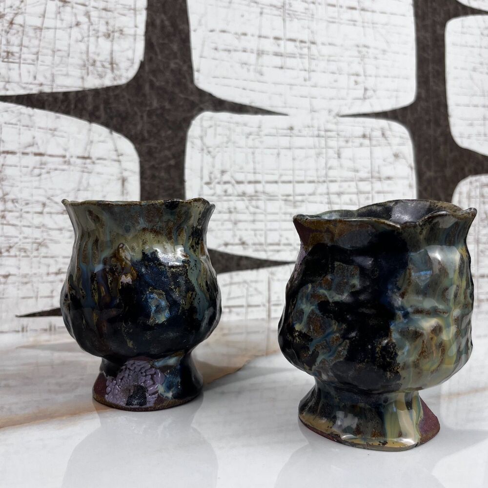 Studio Pottery Candle Holders Cups Functional Art Texture Organic